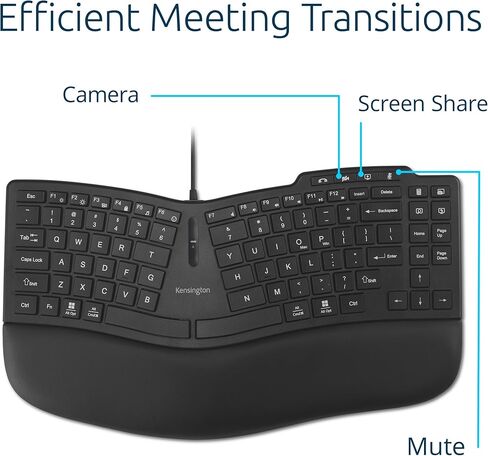 لوحة مفاتيح سلكية Kensington Pro Fit Ergo KB675 EQ TKL، وصلة USB-A، تصميم منحني مريح، مفاتيح قابلة للبرمجة (K75497NA) in Saudi Arabia
