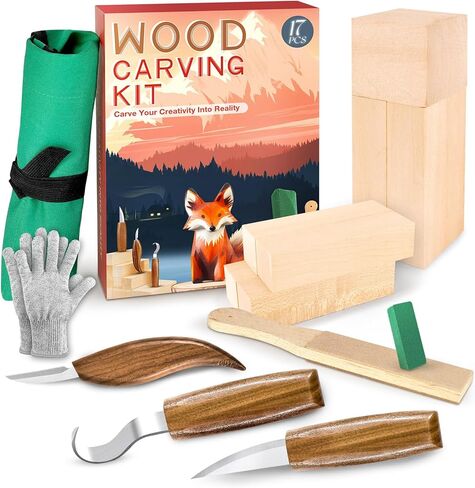 طقم نحت الخشب ، 36pcs أدوات نحت الخشب مع الطلاء والبيوباكس ، مجموعة Wood Whittling مع 4 مساءً سكاكين وحقيبة تخزين للمبتدئين والعشاق in Kuwait
