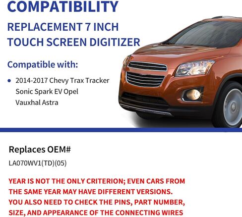 استبدال محول رقمي لشاشة تعمل باللمس 7 بوصة لسيارة Chevy Trax Tracker Sonic Spark EV Opel Vauxhal Astra Radio Screen 2014-2017، LA070WV1-TD05 شاشة تعمل باللمس فائقة الحساسية MYLINK OEM نظام الملاحة in Kuwait