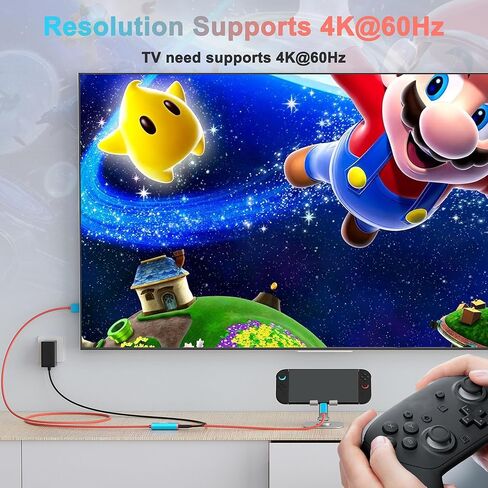Switch 2 Dock، (التوصيل والتشغيل) 4K@60HZ 6.6 قدم، كابل بديل USB C إلى HDMI لمنصة Nintendo Switch Dock، محول قاعدة تلفزيون محمول للسفر وسلك محطة إرساء NS2 للسفر متوافق مع Nintendo Switch in Kuwait