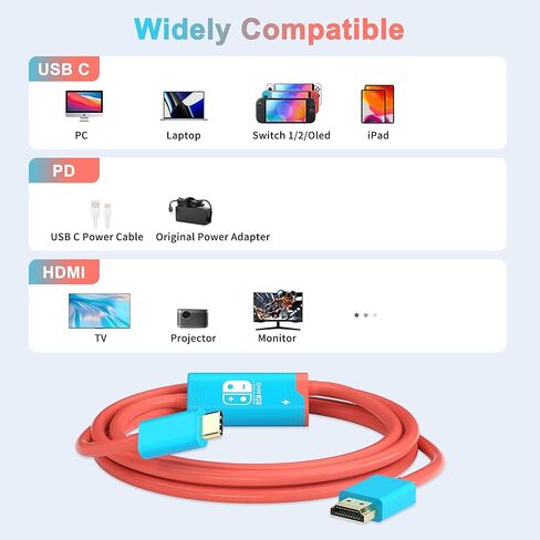 Switch 2 Dock، (التوصيل والتشغيل) 4K@60HZ 6.6 قدم، كابل بديل USB C إلى HDMI لمنصة Nintendo Switch Dock، محول قاعدة تلفزيون محمول للسفر وسلك محطة إرساء NS2 للسفر متوافق مع Nintendo Switch in Kuwait