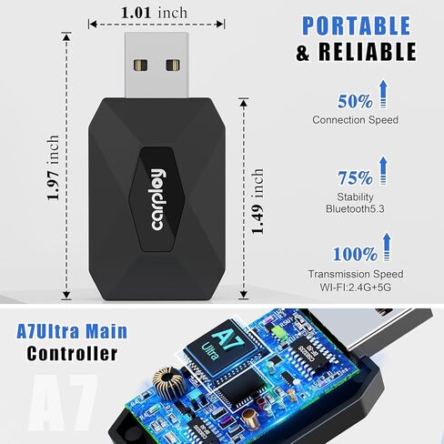 Upgraded Wireless CarPlay & Android Auto Adapter for iPhone & Android, Mini Plug & Play Dongle, Fast & Stable No-Lag, Converts Factory Wired CarPlay to Wireless for Cars, USB-A/USB-C in Saudi Arabia