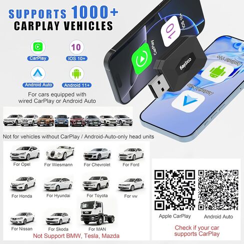 Upgraded Wireless CarPlay & Android Auto Adapter for iPhone & Android, Mini Plug & Play Dongle, Fast & Stable No-Lag, Converts Factory Wired CarPlay to Wireless for Cars, USB-A/USB-C in Saudi Arabia