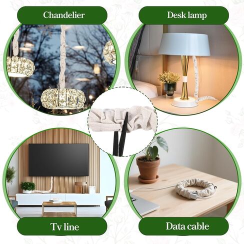 Fabric Cord Cover & Chandelier Chain Cover, 4 Pcs 6 Feet and 4 Feet Chain Cable Sleeve Chandelier Lighting Wire Cord Cove Easy to Install for Lamps Light Fixtures Lighting Wire Cable Management Hiding in Saudi Arabia