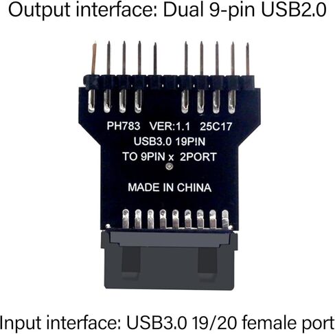 Internal 19Pin to Double 9Pin USB2.0 Adapter Expansion Module for Computer Water Cooling Systems USB Header Extension in Saudi Arabia