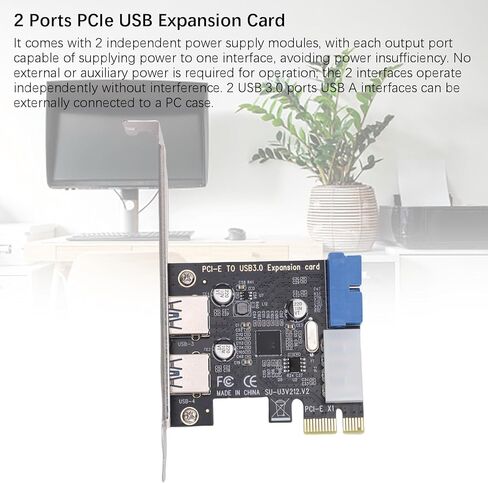 بطاقة توسيع PUSOKEI PCIE إلى USB 3.0، منفذين 5 جيجابت في الثانية USB 3.0 بطاقة PCI Express مع موصل 19pin وواجهة طاقة 4pin، للكمبيوتر المكتبي in Saudi Arabia