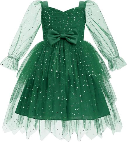 IMEKIS Toddler Kids Girls Tulle Dress Ruffle Sparkly Stars Wedding Party Mesh Long Sleeve Fall Photo Shoot Outfit 1-6T in Saudi Arabia
