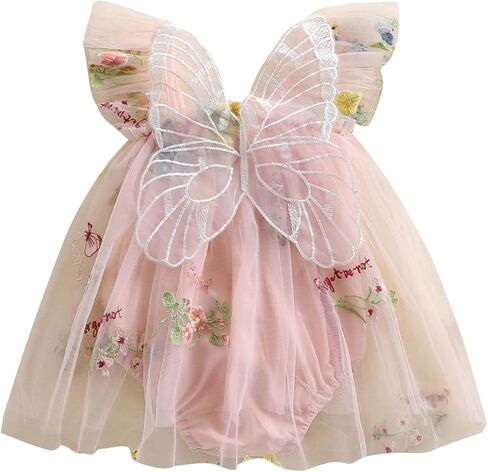 Infant Newborn Babygirl Outfit Mesh Tulle Flower Butterfly Embroidery Sleeveless Adorable Princess Dress in Saudi Arabia