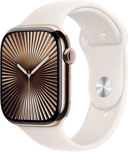 Apple Watch Series 9 [GPS + Cellular, 45mm] - Gold Stainless Steel Case with Starlight Sport Band, M/L (Renewed) in Saudi Arabia