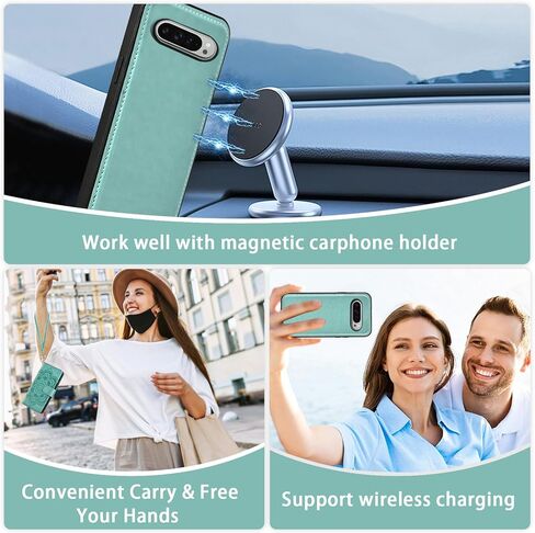 Asuwish Phone Case for Google Pixel 9/9 Pro 5G Zipper Wallet Magnetic Detachable Cell Cover with Tempered Glass Screen Protector Crossbody Lanyard Strap Flower Card Holder Pixel9 9Pro Nine Women Green in Kuwait