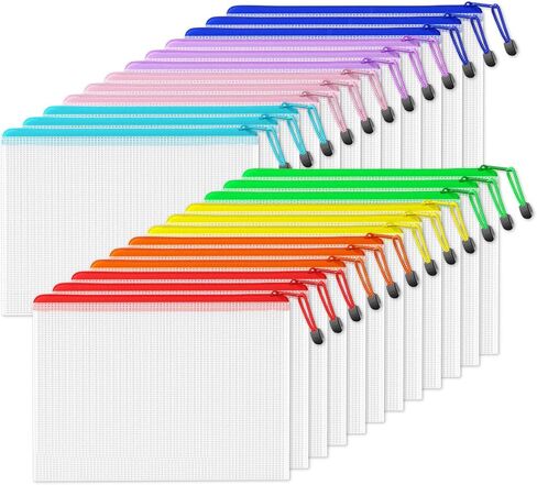 SUNEE Multisize Mesh Zipper Pouches (9 Colors, 24 Packs), Zip Bag for School Office Supplies, Puzzles & Games Organizing Storage in Saudi Arabia