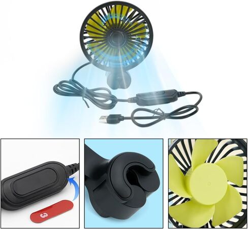 Riloer 12V Powered Car Fan, 90° Rotation 3 Speed Quiet, Portable Vehicle Cooling Fan Universal Serial Bus Powered Compatible with Cars, SUVs, RVs 1 PC in Saudi Arabia