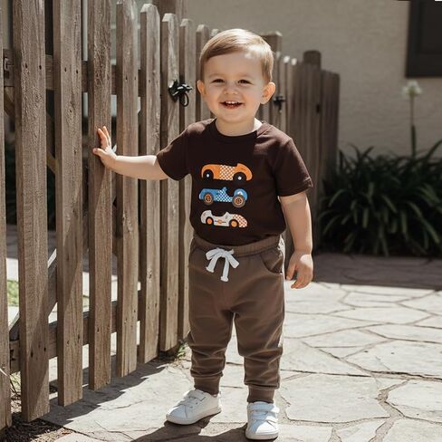 Toddler Baby Boy Clothes Cars Print Short Sleeve T-Shirt Top & Jogger Pant Set Spring Summer Outfit in Saudi Arabia