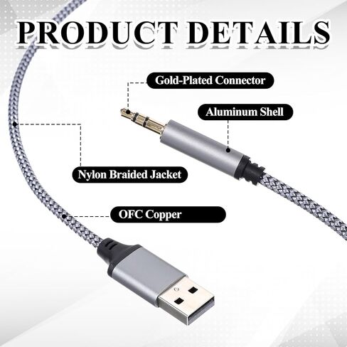 5 Ft USB to 3.5mm Audio Jack Adapter, USB to 3.5mm Audio Aux Cable, Stereo Audio-Cord, Nylon Braided AUX Converter for Headphones, Speaker, PC, Laptop, Not Applicable for Charging, Recording in Saudi Arabia