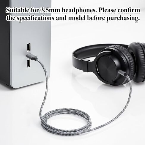 5 Ft USB to 3.5mm Audio Jack Adapter, USB to 3.5mm Audio Aux Cable, Stereo Audio-Cord, Nylon Braided AUX Converter for Headphones, Speaker, PC, Laptop, Not Applicable for Charging, Recording in Saudi Arabia