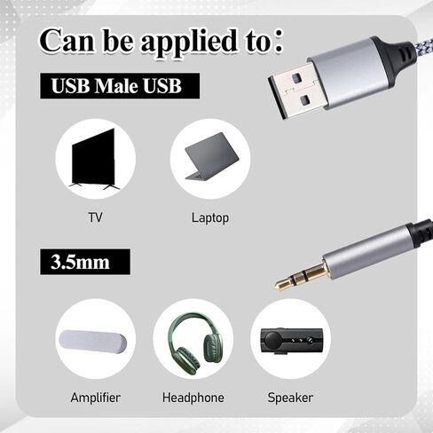 5 Ft USB to 3.5mm Audio Jack Adapter, USB to 3.5mm Audio Aux Cable, Stereo Audio-Cord, Nylon Braided AUX Converter for Headphones, Speaker, PC, Laptop, Not Applicable for Charging, Recording in Saudi Arabia