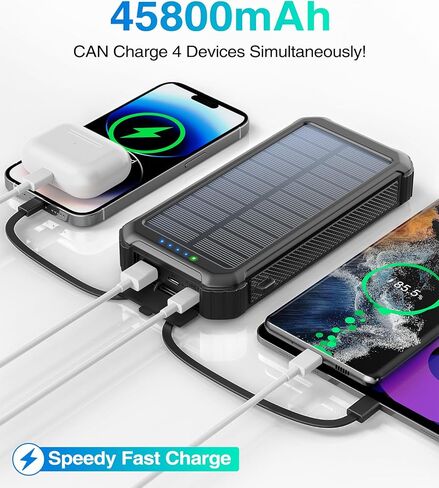 LATIMERIA 45800mAh Solar Charger Power Bank, Portable Phone Charger with 5V3.1A QC 3.0 Fast Charging, Solar Panel USB C in/Output for Cellphone, External Battery Pack with Dual Flashlights for Hiking in Saudi Arabia