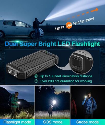 LATIMERIA 45800mAh Solar Charger Power Bank, Portable Phone Charger with 5V3.1A QC 3.0 Fast Charging, Solar Panel USB C in/Output for Cellphone, External Battery Pack with Dual Flashlights for Hiking in Saudi Arabia