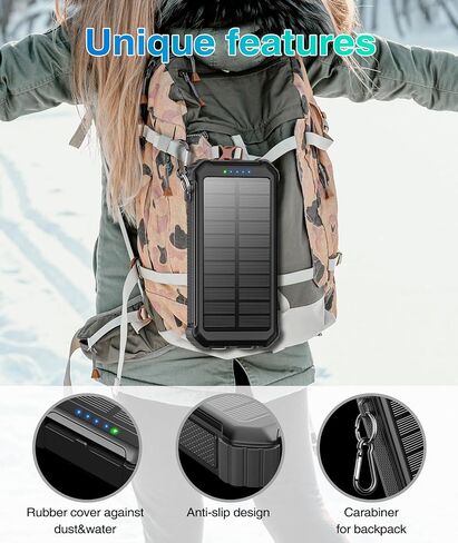 LATIMERIA 45800mAh Solar Charger Power Bank, Portable Phone Charger with 5V3.1A QC 3.0 Fast Charging, Solar Panel USB C in/Output for Cellphone, External Battery Pack with Dual Flashlights for Hiking in Saudi Arabia