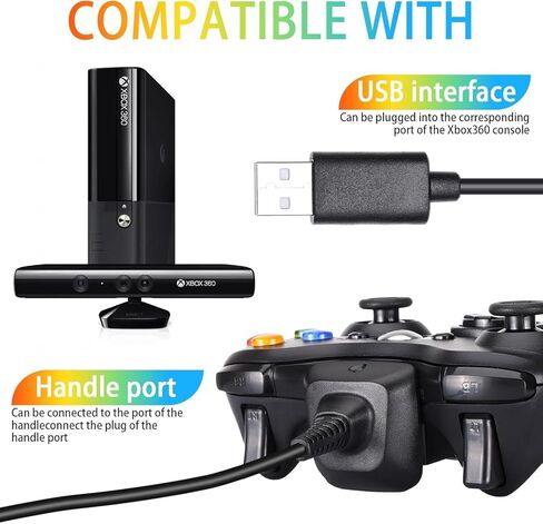 كابل شاحن 2 في 1 + بطارية Ni-MH قابلة لإعادة الشحن بقدرة 4800 مللي أمبير في الساعة بديلة لوحدة التحكم اللاسلكية Xbox 360 اللون أسود in Kuwait