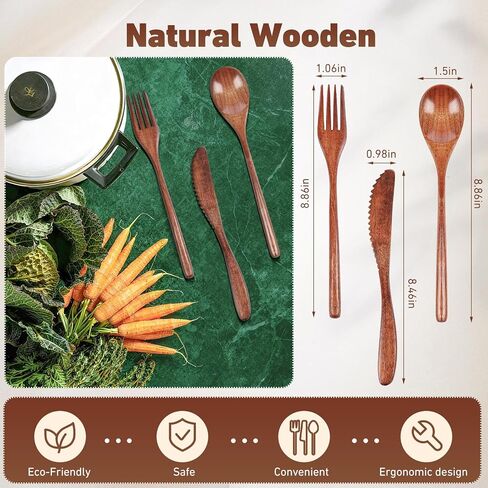 Nuenen 60 Pcs Wooden Spoon Fork Knife Set Wood Utensils for Eating Wooden Cutlery Set Kitchen Reusable Natural Dinner Flatware Tableware for Home Travel Camping in Saudi Arabia