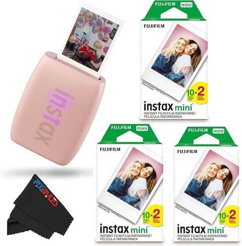 Fujifilm Instax Mini Link 3 Smartphone Printer with Instax Mini Films and Pixibytes Microfiber Cleaning Cloth (3 x Twin Pack (60 Sheets), Rose Pink) in Saudi Arabia