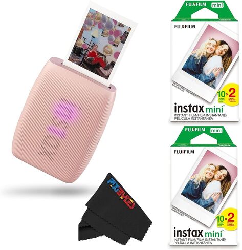 Fujifilm Instax Mini Link 3 Smartphone Printer with Instax Mini Films and Pixibytes Microfiber Cleaning Cloth (2 x Twin Pack (40 Sheets), Rose Pink) in Saudi Arabia