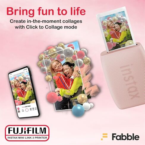 Fujifilm Instax Mini Link 3 Smartphone Printer with Instax Mini Films and Pixibytes Microfiber Cleaning Cloth (2 x Twin Pack (40 Sheets), Rose Pink) in Saudi Arabia