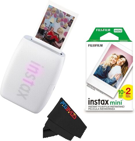 طابعة Fujifilm Instax Mini Link 3 للهواتف الذكية مع أفلام Instax Mini وقطعة قماش تنظيف من الألياف الدقيقة Pixibytes (1 × حزمة مزدوجة (20 ورقة)، أبيض صلصالي) in Saudi Arabia