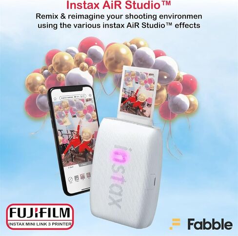 طابعة Fujifilm Instax Mini Link 3 للهواتف الذكية مع أفلام Instax Mini وقطعة قماش تنظيف من الألياف الدقيقة Pixibytes (1 × حزمة مزدوجة (20 ورقة)، أبيض صلصالي) in Saudi Arabia