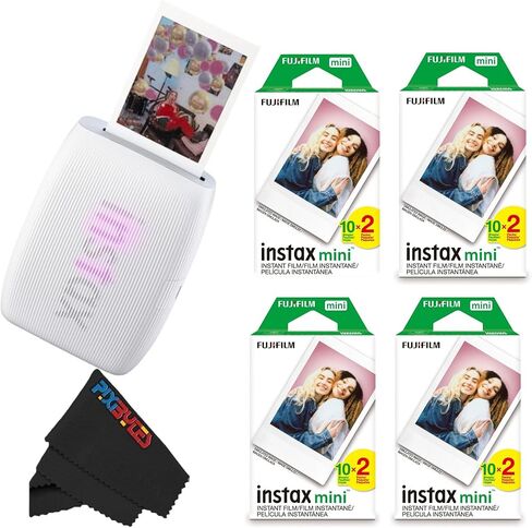 Fujifilm Instax Mini Link 3 Smartphone Printer with Instax Mini Films and Free Bonus Microfiber Cleaning Cloth... (Clay White, 4 x Twin Pack (80 Sheets)) in Kuwait