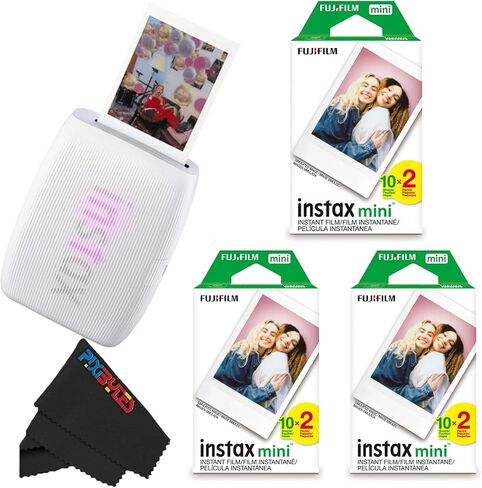 Fujifilm Instax Mini Link 3 Smartphone Printer with Instax Mini Films and Pixibytes Microfiber Cleaning Cloth (3 x Twin Pack (60 Sheets), Clay White) in Saudi Arabia