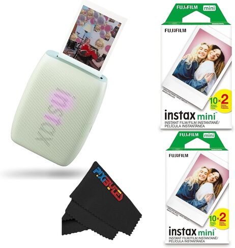 طابعة Fujifilm Instax Mini Link 3 للهواتف الذكية مع أفلام Instax Mini وقطعة قماش تنظيف من الألياف الدقيقة Pixibytes (2 × حزمة مزدوجة (40 ورقة)، أخضر داكن) in Saudi Arabia