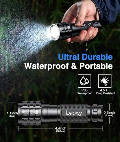 LETMY 4 Pack Rechargeable Flashlights 3 Modes Zoomable LED Flashlights in Kuwait