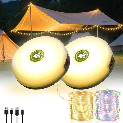 2Pack Camping String Lights, 4-in-1 Quick Storage Camp Light, 8Mode 32.8FT Hanging Tent Lights, Rechargeable Camp Lamp As Camping Essentials Gear, Waterproof LED Lantern for Hiking Travel Patio Party in Kuwait