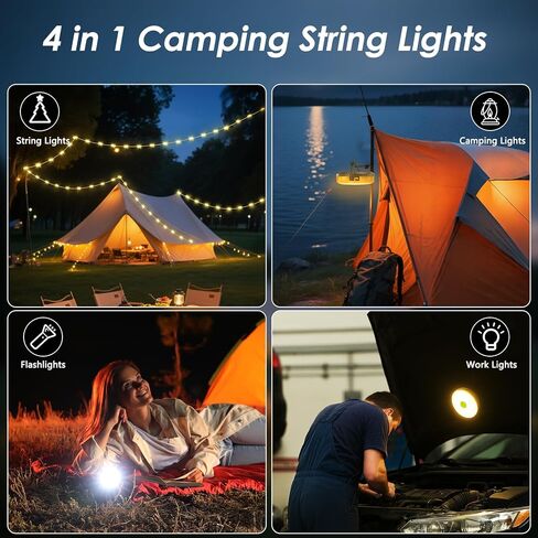 2Pack Camping String Lights, 4-in-1 Quick Storage Camp Light, 8Mode 32.8FT Hanging Tent Lights, Rechargeable Camp Lamp As Camping Essentials Gear, Waterproof LED Lantern for Hiking Travel Patio Party in Kuwait