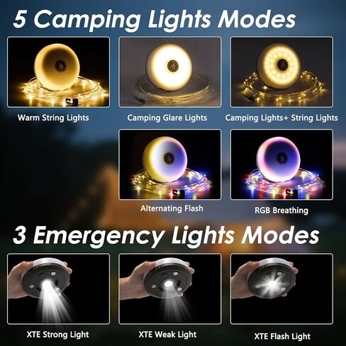2Pack Camping String Lights, 4-in-1 Quick Storage Camp Light, 8Mode 32.8FT Hanging Tent Lights, Rechargeable Camp Lamp As Camping Essentials Gear, Waterproof LED Lantern for Hiking Travel Patio Party in Kuwait