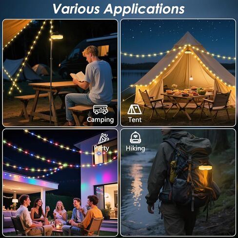 2Pack Camping String Lights, 4-in-1 Quick Storage Camp Light, 8Mode 32.8FT Hanging Tent Lights, Rechargeable Camp Lamp As Camping Essentials Gear, Waterproof LED Lantern for Hiking Travel Patio Party in Kuwait