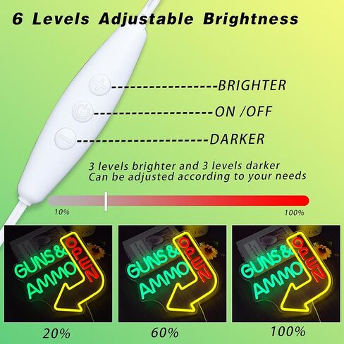 Open Neon Sign - Guns Ammo Store LED Light for Wall Decor Dimmable Gun Signs Lamp for Gun Store, Ammo Shop, Shooting Range Bright Green & Red Lighting for Shop Entrance(12.6 * 12.5inch) in Saudi Arabia