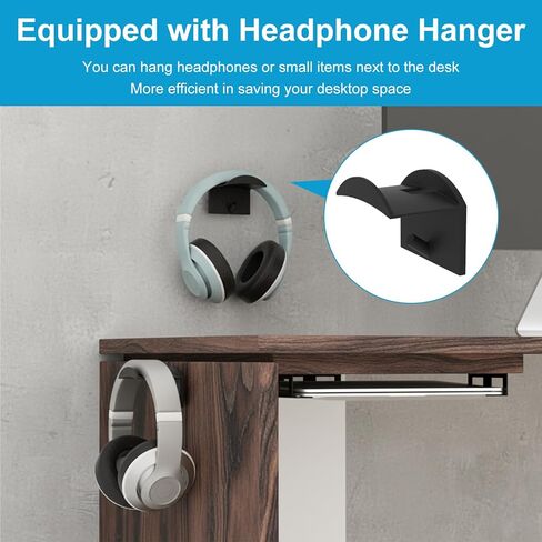 Metal Wall and Under Desk Laptop Mount with Anti-Scratch Pads Under Desk Laptop Holder Compatible with Laptop,MacBook,Keyboard,Tablets with Headphone Hanger Laptop Wall Mount Bracket with Screws in Saudi Arabia
