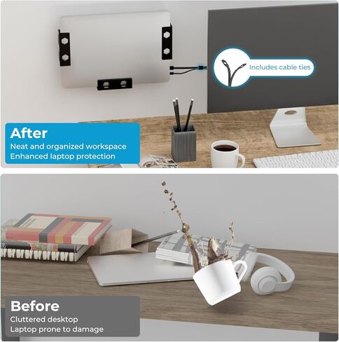 Metal Wall and Under Desk Laptop Mount with Anti-Scratch Pads Under Desk Laptop Holder Compatible with Laptop,MacBook,Keyboard,Tablets with Headphone Hanger Laptop Wall Mount Bracket with Screws in Saudi Arabia