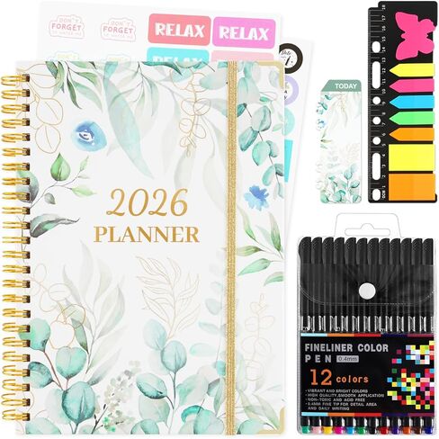 2026 Planner, Daily Weekly Monthly Planner with Tabs, 12 Months (Jan. 2026 - Dec. 2026), 2026 monthly planner with Color Pen, Sticky Notes and Stickers, 6.2" x 8.5", Durable Twin Wire Binding, Storage Pocket - Floral Multicolor in Saudi Arabia