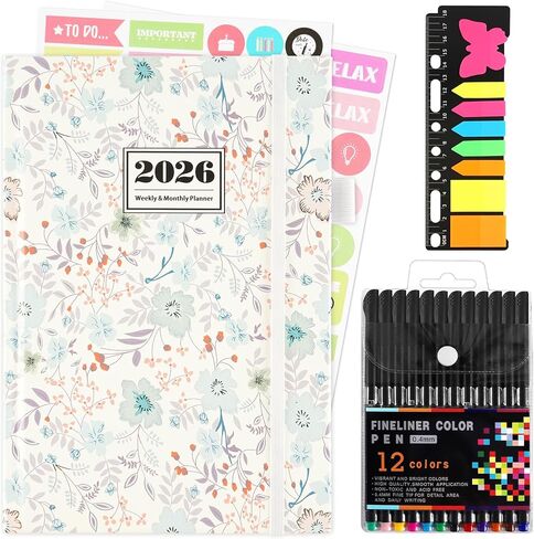 2026 Planner, Daily Weekly Monthly Planner with Tabs, 12 Months (Jan. 2026 - Dec. 2026), 2026 monthly planner with Color Pen, Sticky Notes and Stickers, 6.2" x 8.5", Durable Twin Wire Binding, Storage Pocket - Floral Multicolor in Saudi Arabia