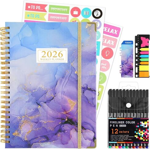 2026 Planner, Daily Weekly Monthly Planner with Tabs, 12 Months (Jan. 2026 - Dec. 2026), 2026 monthly planner with Color Pen, Sticky Notes and Stickers, 6.2" x 8.5", Durable Twin Wire Binding, Storage Pocket - Floral Multicolor in Saudi Arabia
