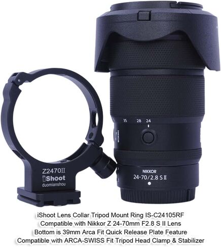 طوق عدسة حلقي مثبت على حامل ثلاثي متوافق مع Nikon Nikkor Z مقاس 24-70 مم F2.8 S II، قاعدة حامل دعم العدسة هي لوحة إطلاق سريعة تناسب Arca-Swiss لمشبك رأس حامل ثلاثي القوائم Arca ومثبت الكاميرا in Saudi Arabia