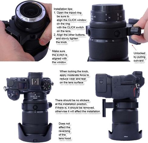 طوق عدسة حلقي مثبت على حامل ثلاثي متوافق مع Nikon Nikkor Z مقاس 24-70 مم F2.8 S II، قاعدة حامل دعم العدسة هي لوحة إطلاق سريعة تناسب Arca-Swiss لمشبك رأس حامل ثلاثي القوائم Arca ومثبت الكاميرا in Saudi Arabia