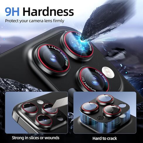 واقي عدسة الكاميرا لهاتف iPhone 16 Pro Max/iPhone 16 Pro/iPhone 15 Pro Max/iPhone 15 Pro/iPhone 14 Pro Max/14 Pro، [مقاوم للكسر من الدرجة العسكرية] [معدن تغطية كاملة] [امتصاص قوي] غطاء شاشة كاميرا من الزجاج المقوى من سبائك الألومنيوم المعدني 9H، [الحافظة- in Kuwait
