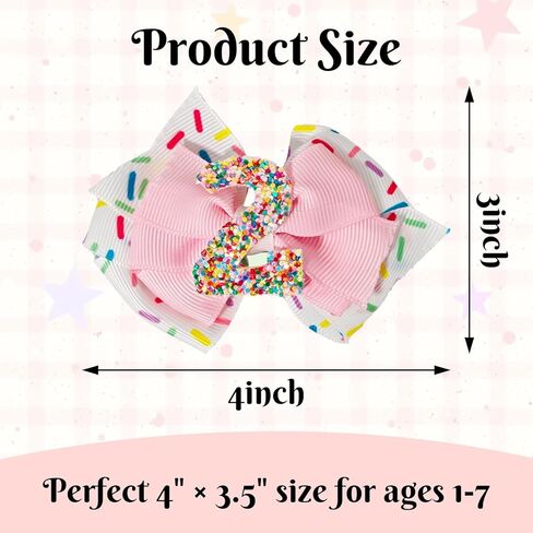 2PCS Birthday Hair Bows for Baby Girls, Pink Ice Cream Sprinkle Theme Hair Accessories for 1 2 3 4 5 6 7 Years, Sweet Party Outfit Decoration for 2nd Birthday in Saudi Arabia