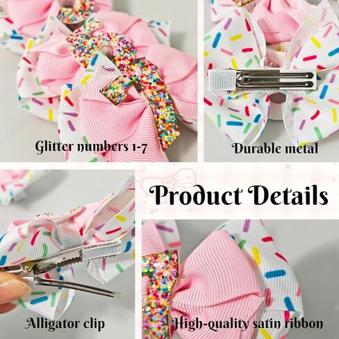 2PCS Birthday Hair Bows for Baby Girls, Pink Ice Cream Sprinkle Theme Hair Accessories for 1 2 3 4 5 6 7 Years, Sweet Party Outfit Decoration for 2nd Birthday in Saudi Arabia