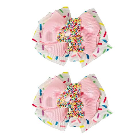 2PCS Birthday Hair Bows for Baby Girls, Pink Ice Cream Sprinkle Theme Hair Accessories for 1 2 3 4 5 6 7 Years, Sweet Party Outfit Decoration for 2nd Birthday in Saudi Arabia